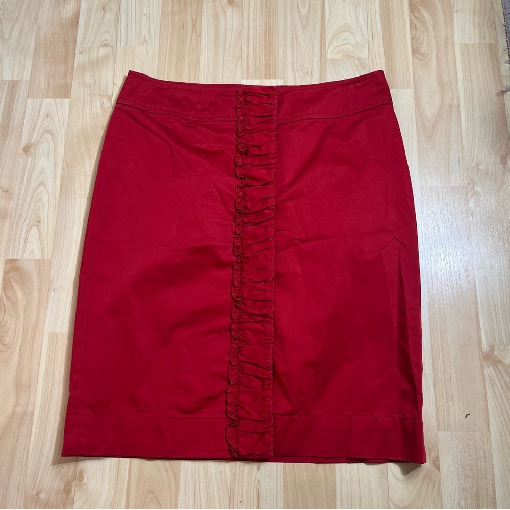 Talbots Womens Red Ruffle Pencil Work Business Skirt Size 6P